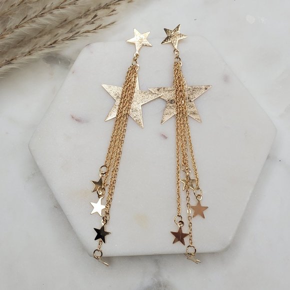 5 for $25 Gold Color Star Dangle Earrings - Picture 7 of 8